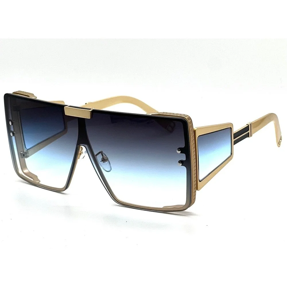 Sunglasses Men Blue Gradient Lens Oversized Rectangular Metal Hip Hop Cholo 2026